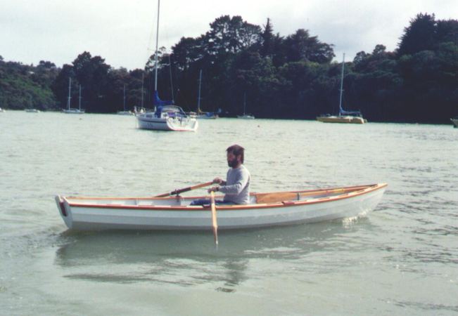 Welsford in his own design rowing boat Joansa