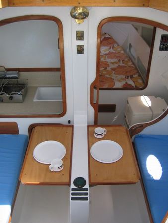 Dining area in sailing yacht built from plans from Fyne Boat Kits